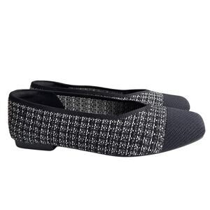 NWT Vivaia Margot 2.0 Square Toe Ballet Flats iBlack Silver Tweed Size 41W/ 10W
